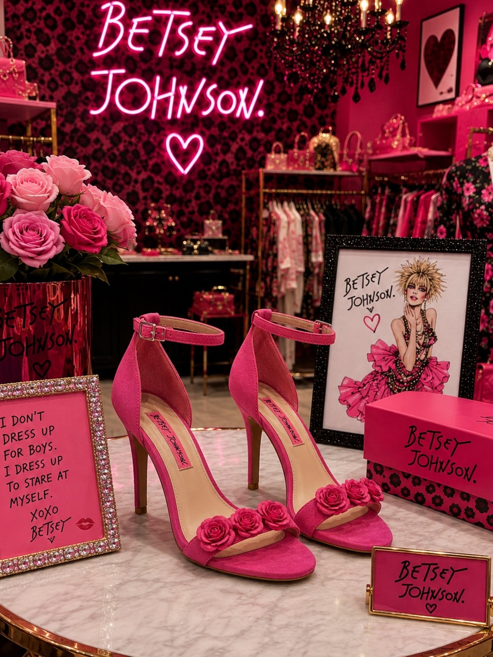 BETSEY JOHNSON Bromme Fuchsia Fabric Floral Dress Sandal Open Toe Heels Size 7